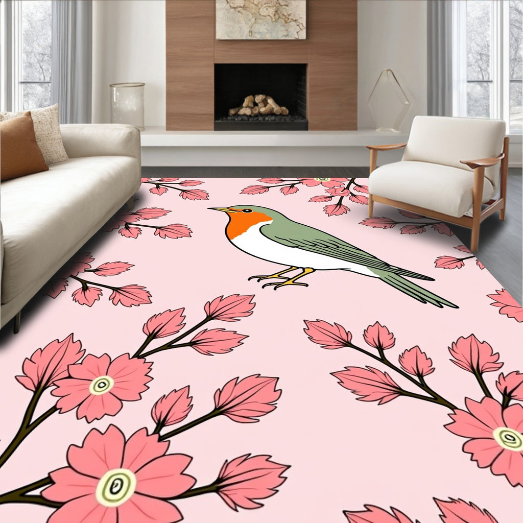 Pink Robin Blossom Branch Rug