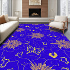 Golden Butterflies Blue Floral Rug