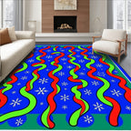 Red Green Ribbon Snowflakes Blue Field Rug