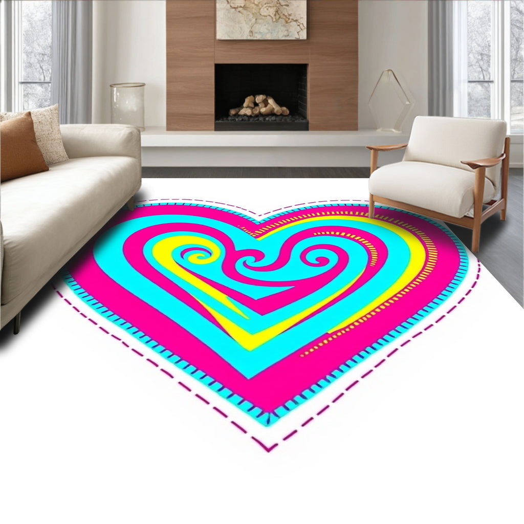 Vibrant Swirl Heart Pink Cyan Yellow Rug