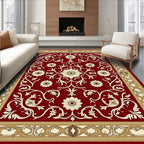 Ornate Crimson Floral Garden Rug