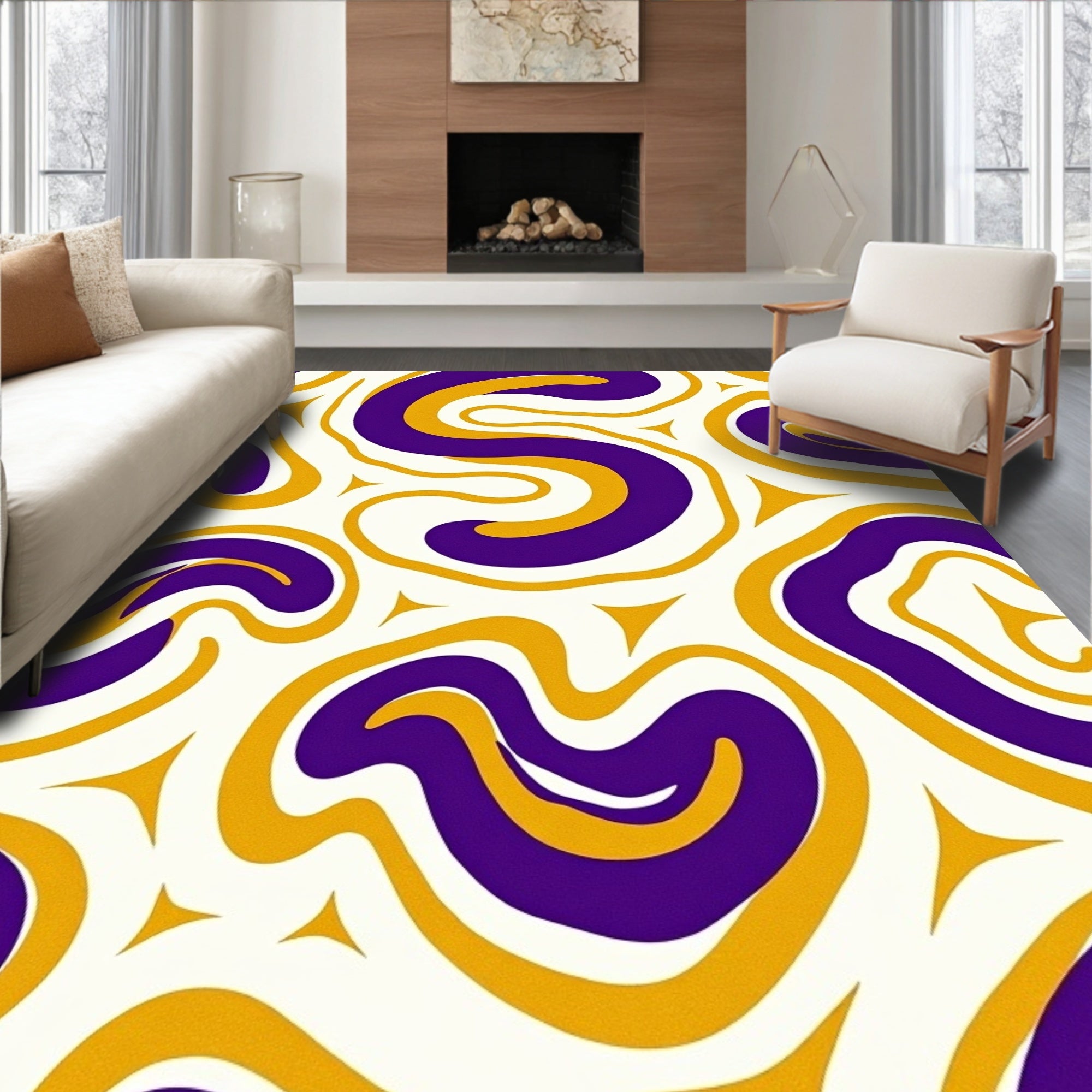 Abstract Purple Gold Swirls Rug