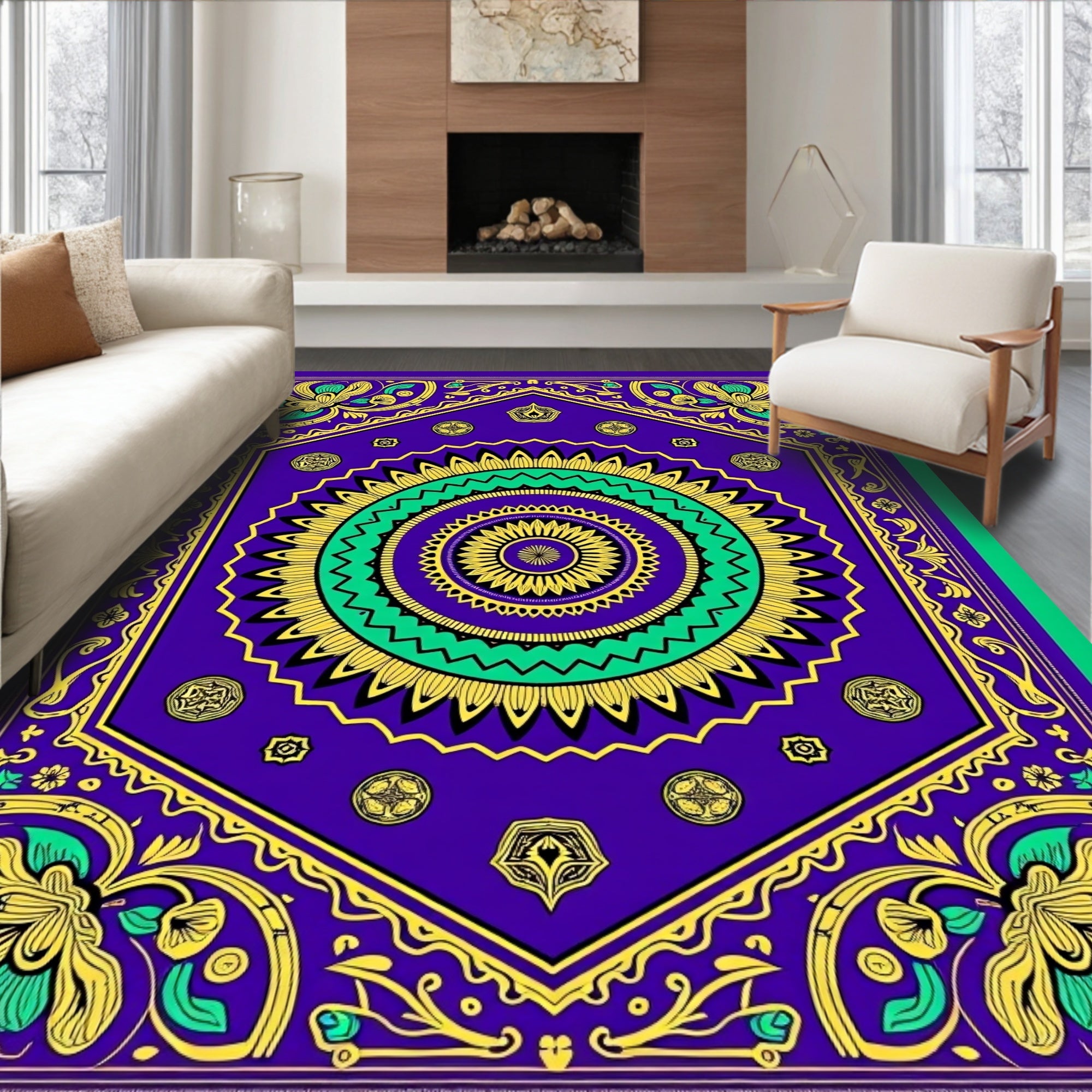 Vibrant Purple and Gold Medallion Rug