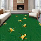 Golden Frogs on Winding Green Background Rug