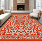 Classic Red White Intricate Floral Rug