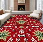 Red Flower Truck Snowflake Medley Rug