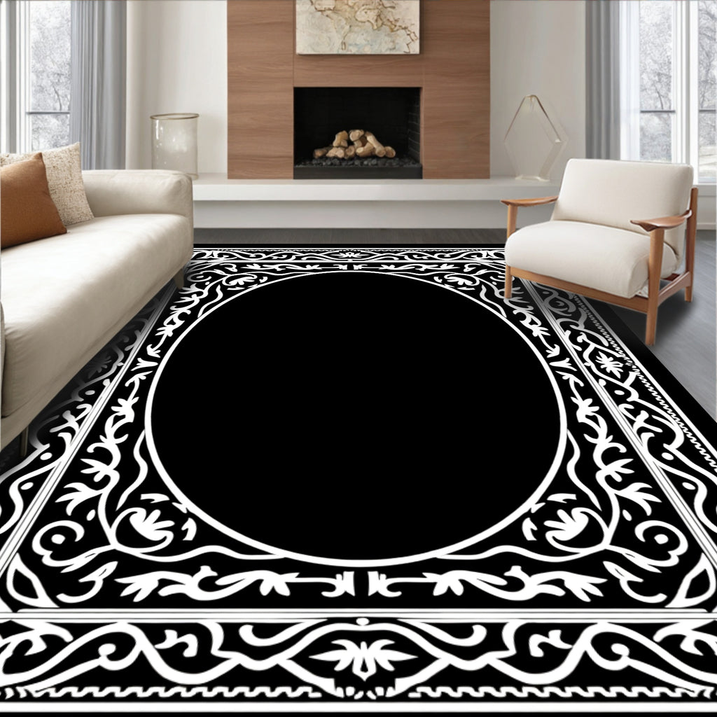 Classic White Floral Oval Frame Rug