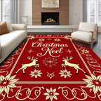 Crimson Deer Floral Christmas Border Rug