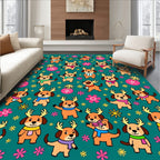 Whimsical Dog Reindeer Christmas Floral Rug