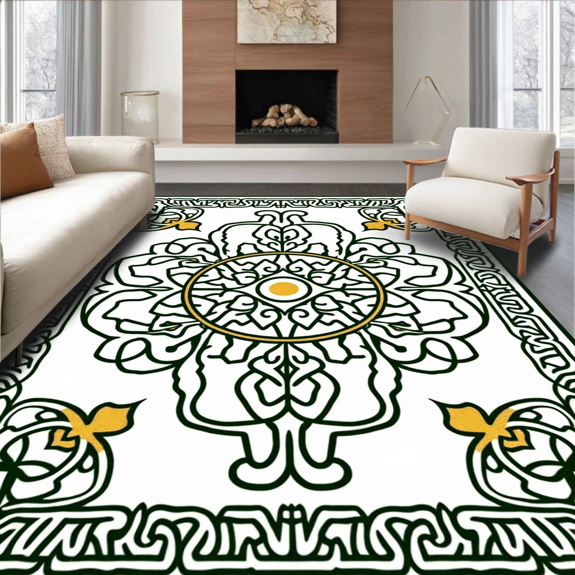Emerald and Gold Central Medallion Rug