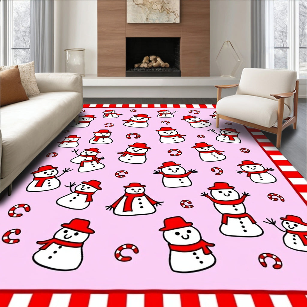Charming Snowman Holiday Candy Cane Rug