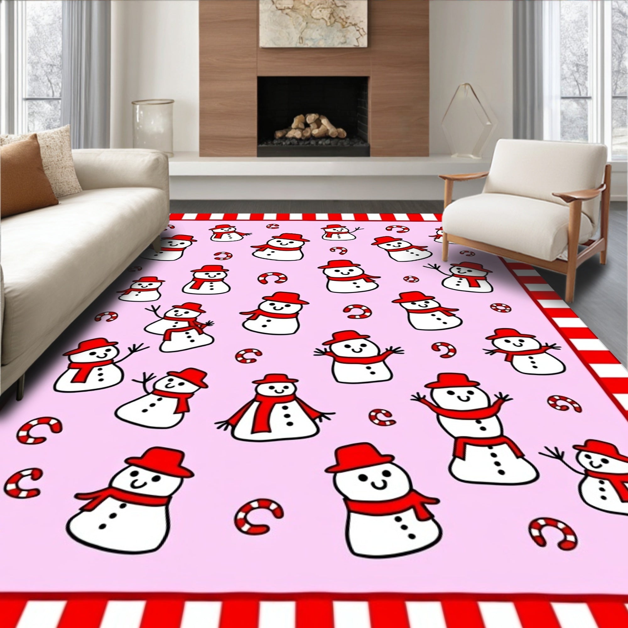 Charming Snowman Holiday Candy Cane Rug