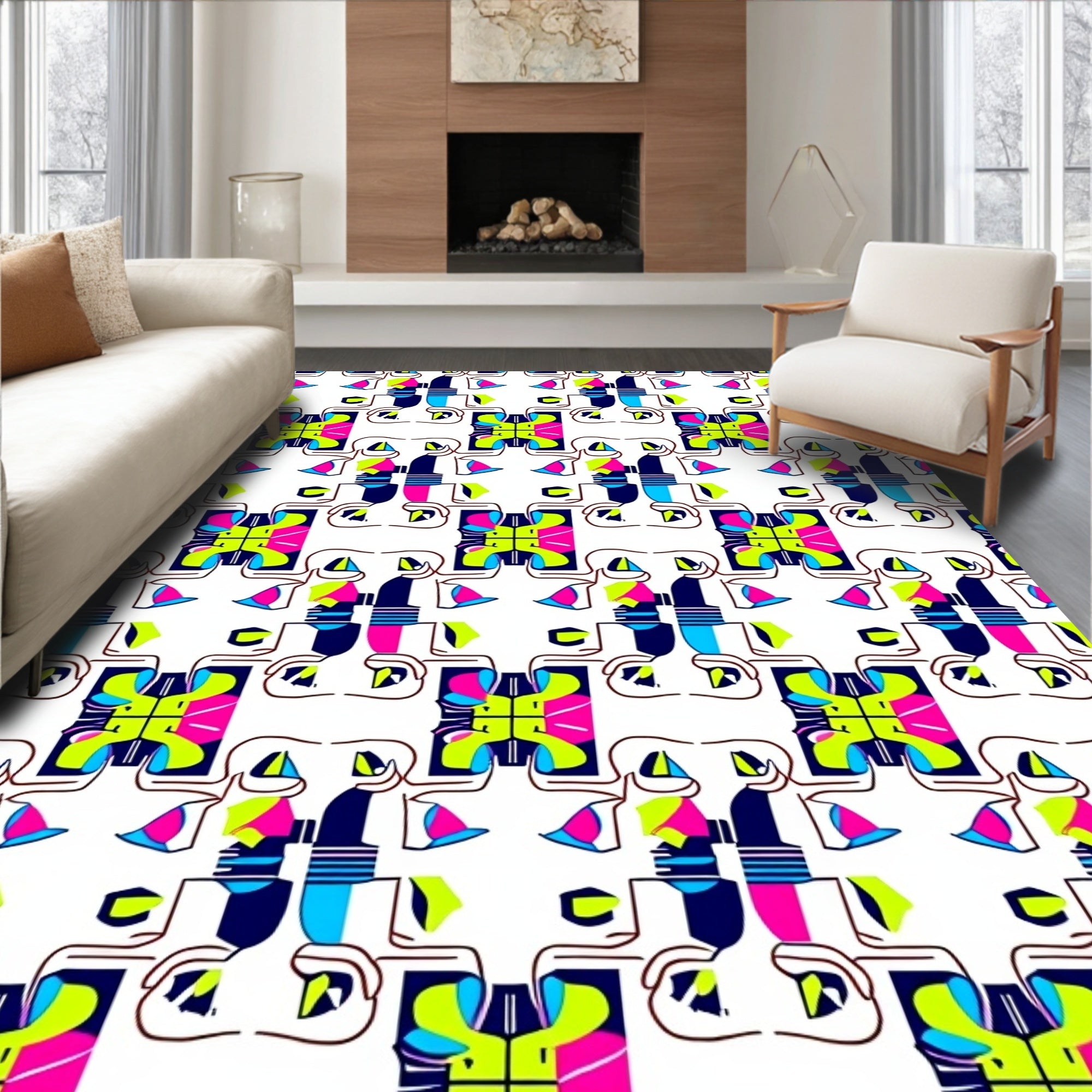 Vibrant Neon Pop Art Geometry Rug