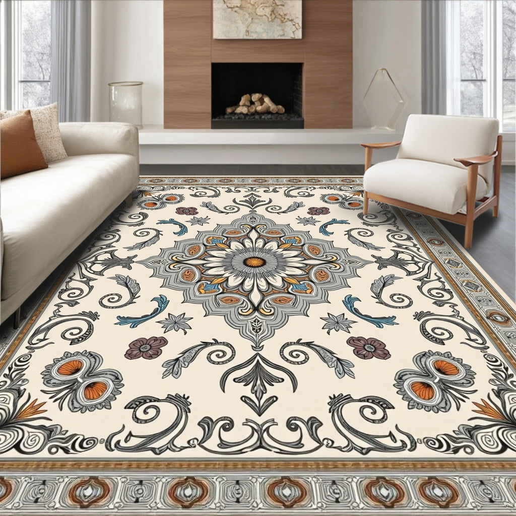 Ornate Floral Medallion Cream Rug