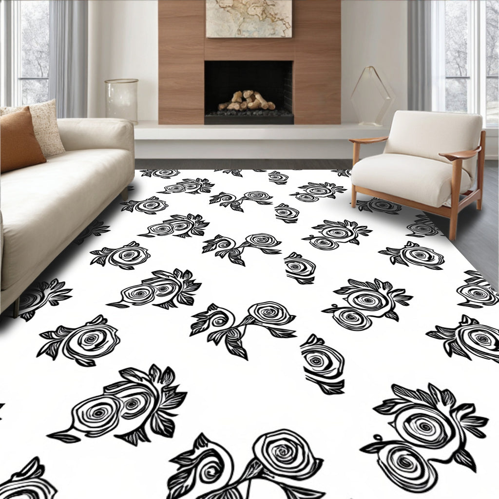 Monochromatic Rose Swirl Bouquet Arrangement Rug