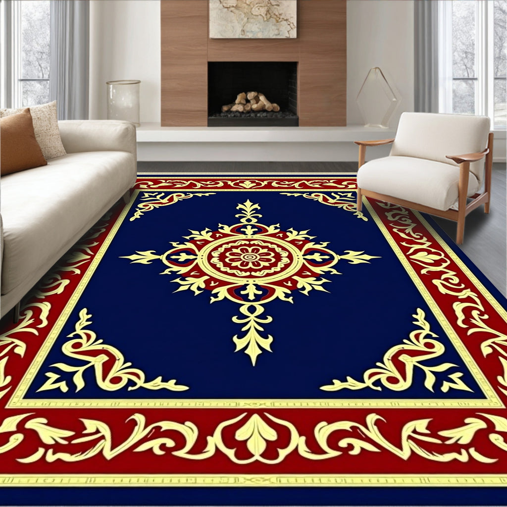 Crimson Gold Floral Medallion Navy Rug