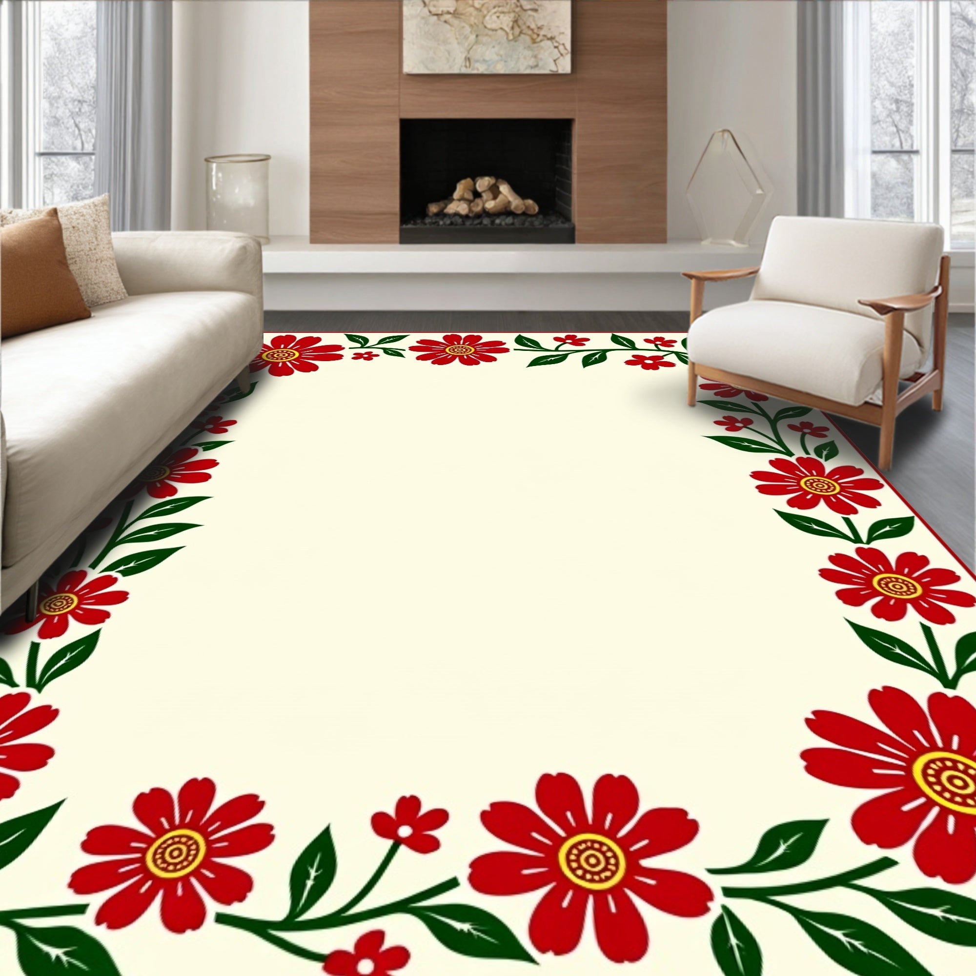 Vintage Red Floral Garland Rug
