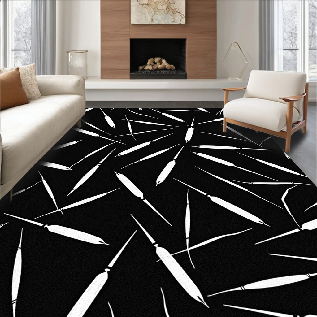 Black White Abstract Strokes Rug