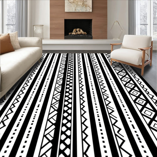Black and White Tribal Geometric Striped Rug