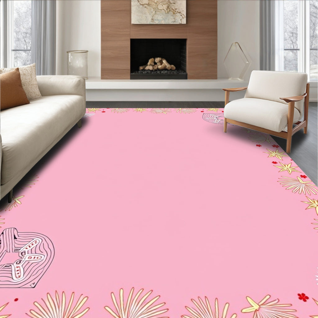 Pink Floral Sunburst Aborigine Art Rug