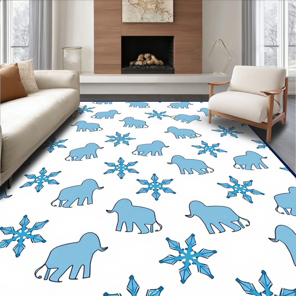 Playful Blue Elephant Snowflake Repeat Rug