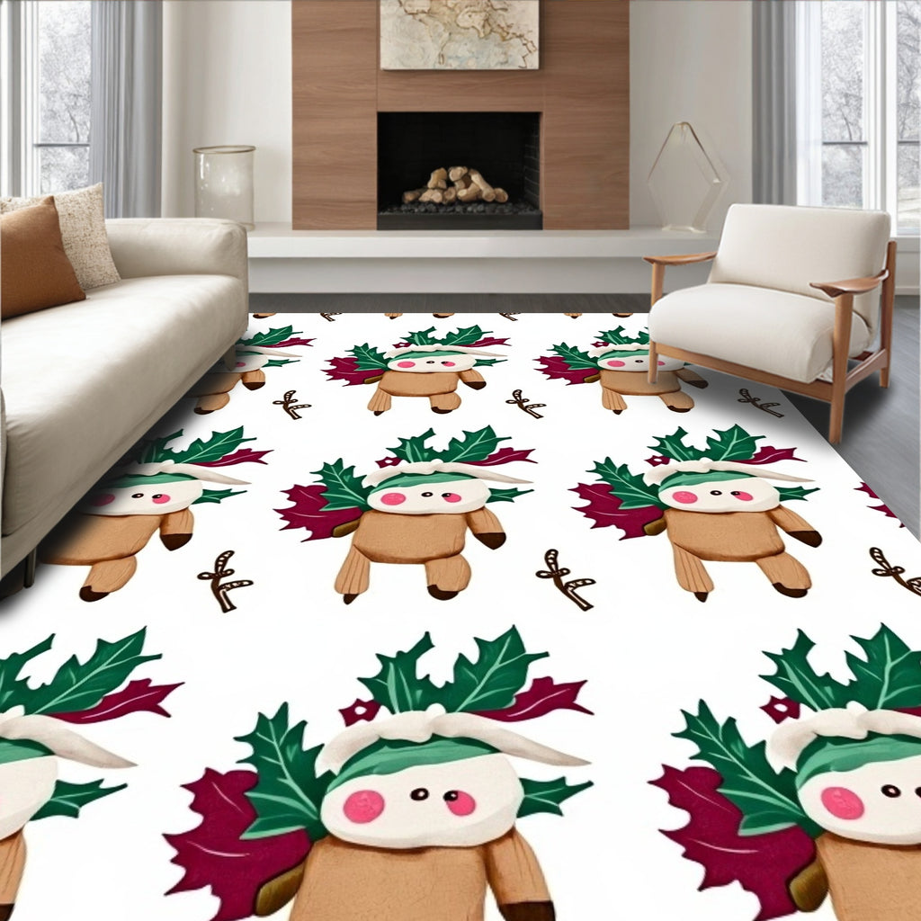 Festive Reindeer Holly Garden Repeat Rug
