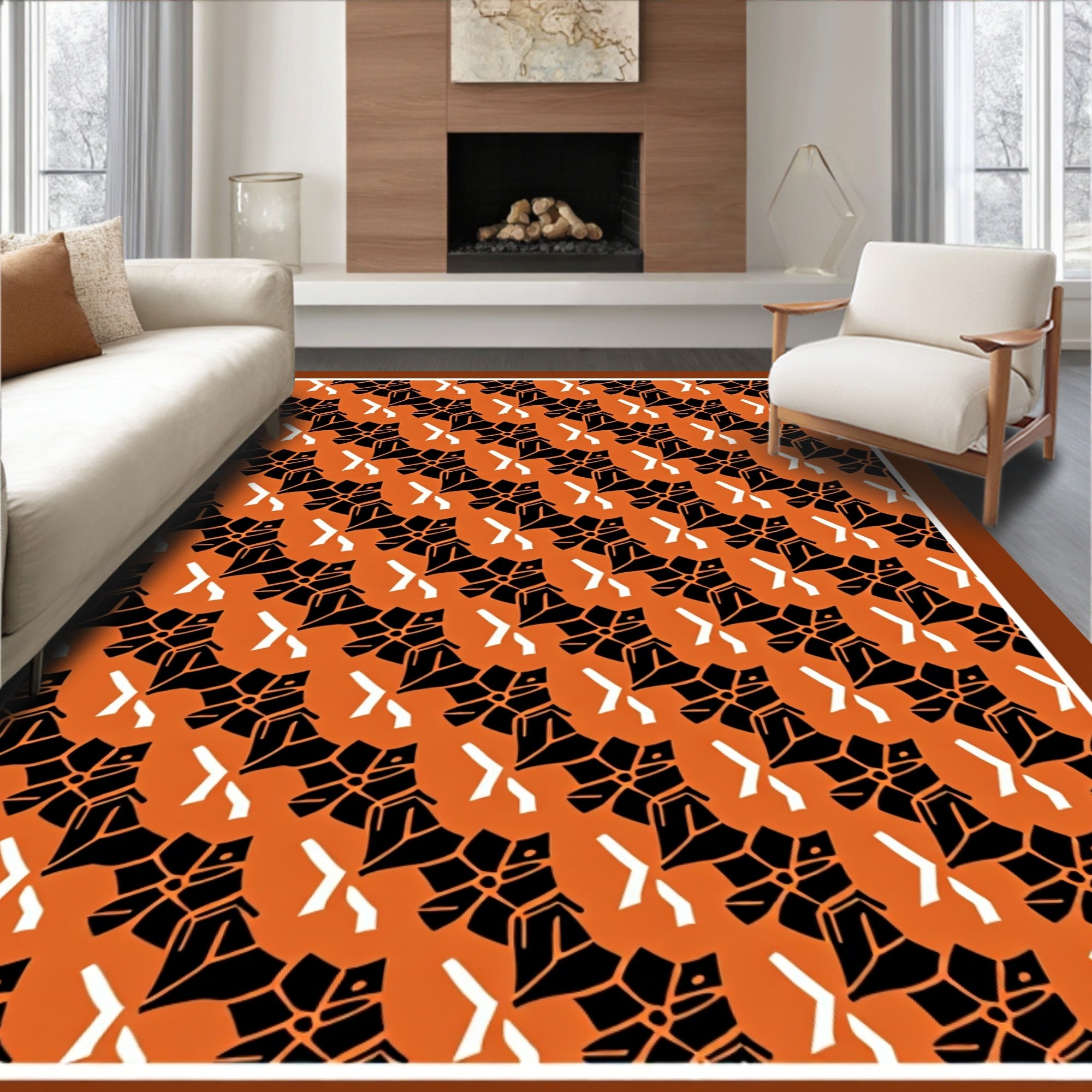 Orange Black Block Texture Repetition Rug