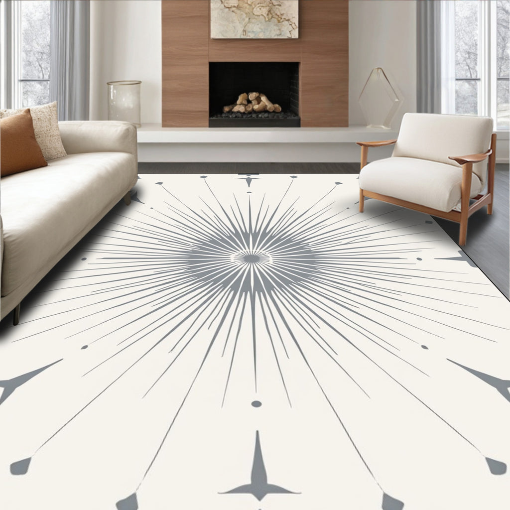 Gray Sunburst Mid Century Modern Rug