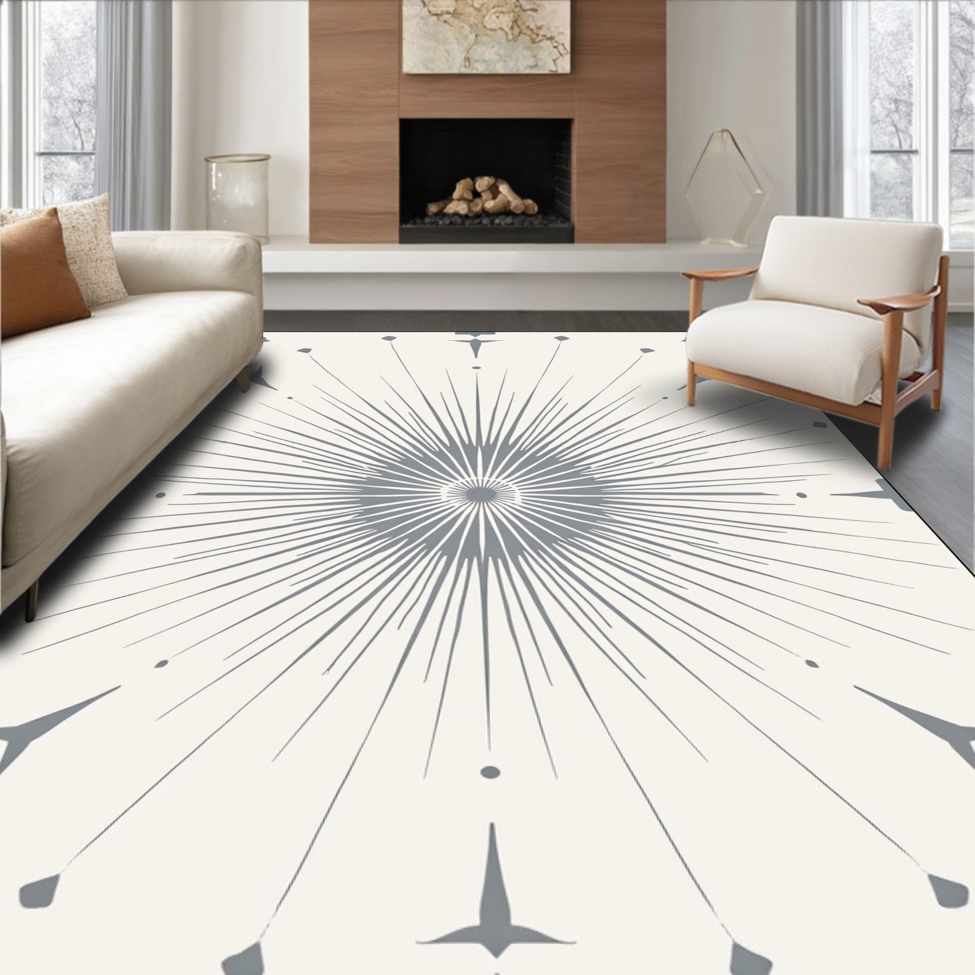 Gray Sunburst Mid Century Modern Rug