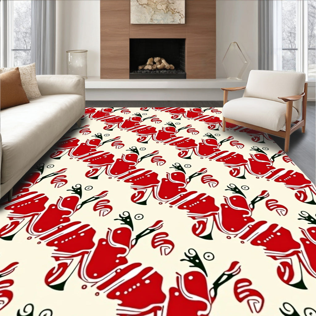 Bold Red Abstract Floral Swirl Rug