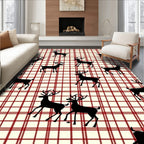 Cream Red Plaid Deer Silhouette Rug