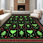 Neon Green Festive Tree and Glass Collage Rug