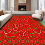 Crimson Swirls And Green Foliage Rug