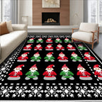 Festive Red Green Gnome Snowflakes Border Rug