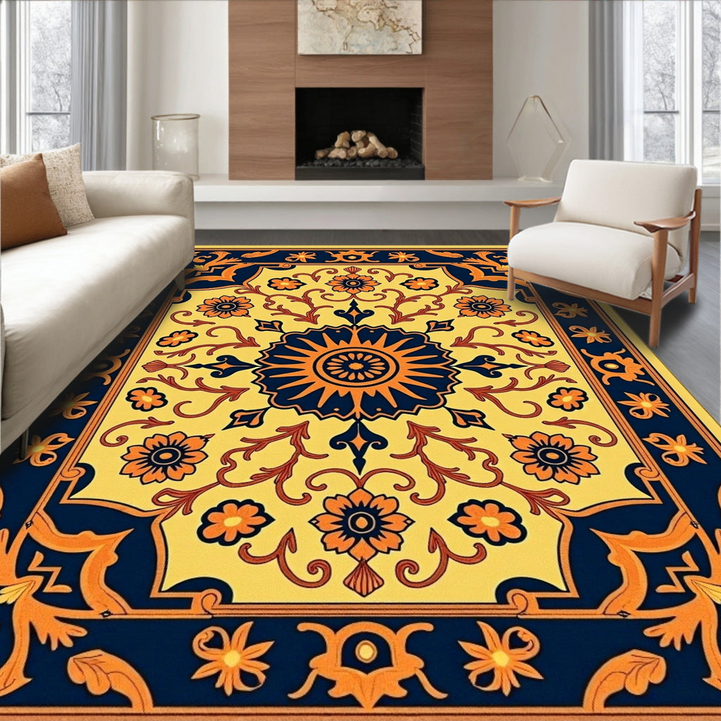 Golden Yellow Floral Medallion Rug