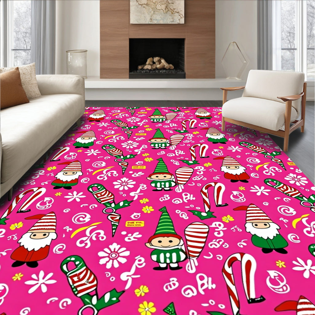 Pink Christmas Gnomes Candy Canes Rug