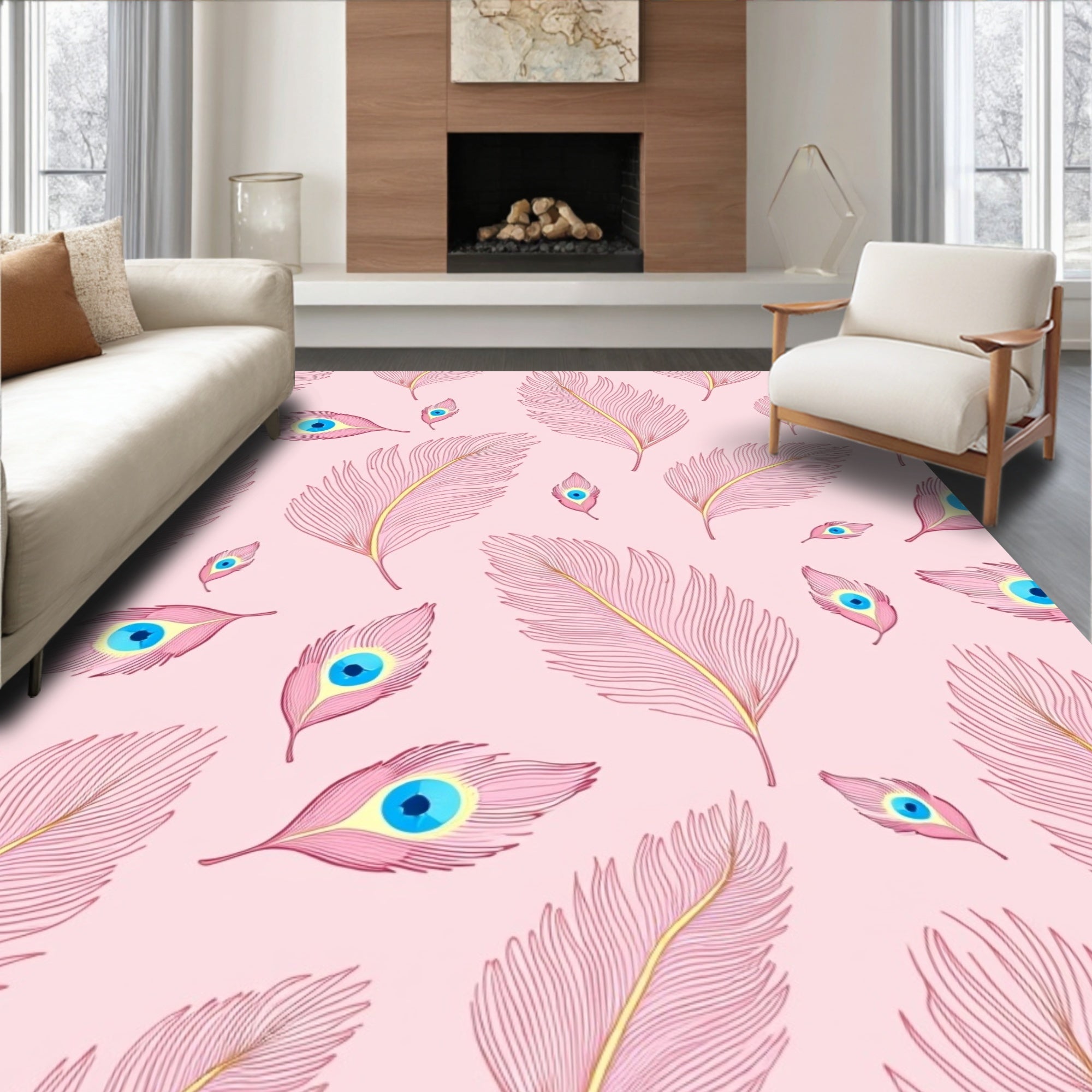 Pink Feather Eye Motif Rug