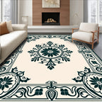 Dark Emerald Floral Medallion Border Rug