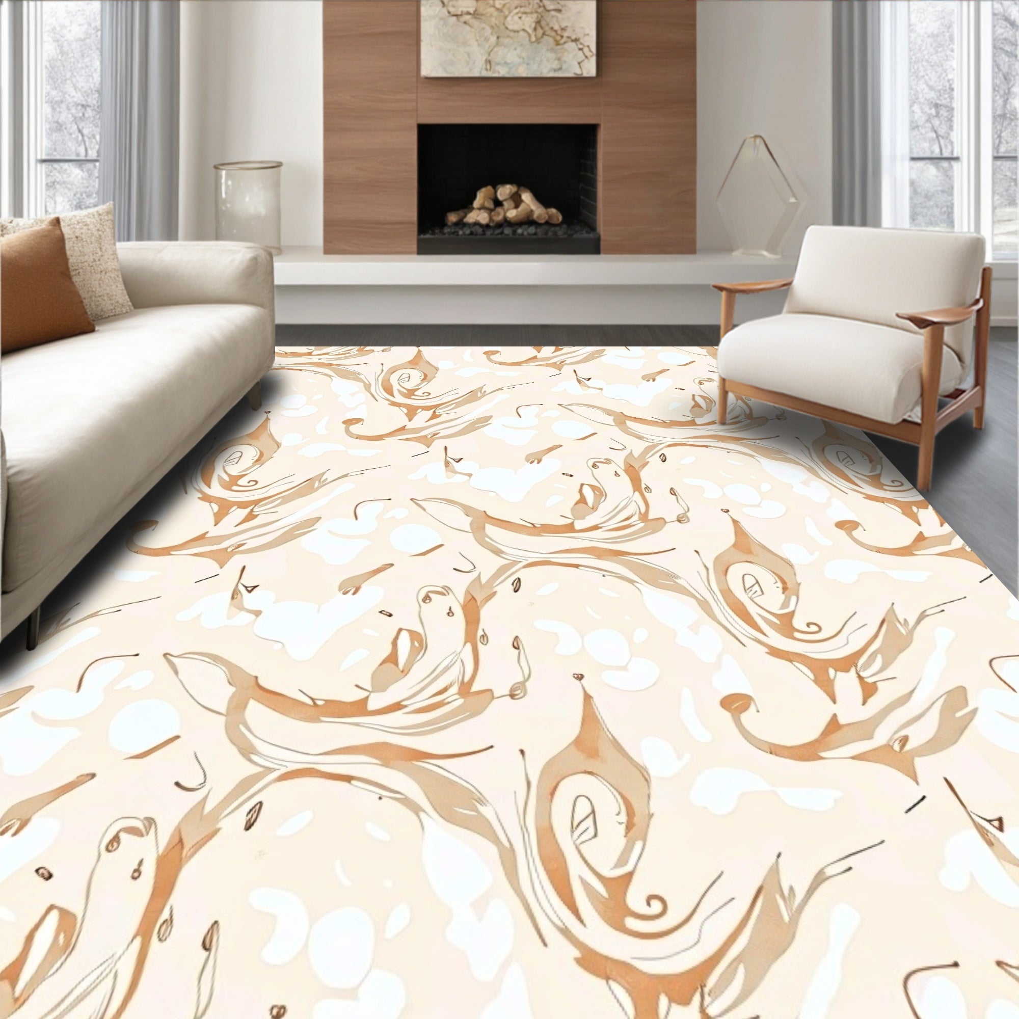 Whimsical Caramel Swirl Abstract Rug