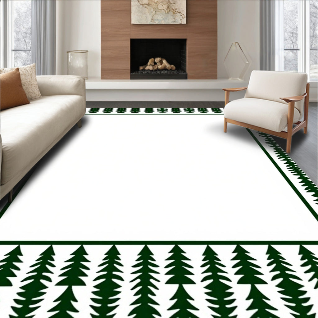 Forest Green Tree Border Rug