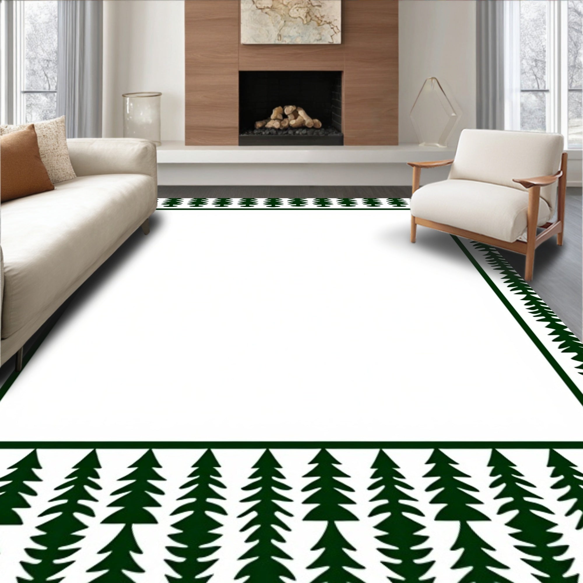 Forest Green Tree Border Rug
