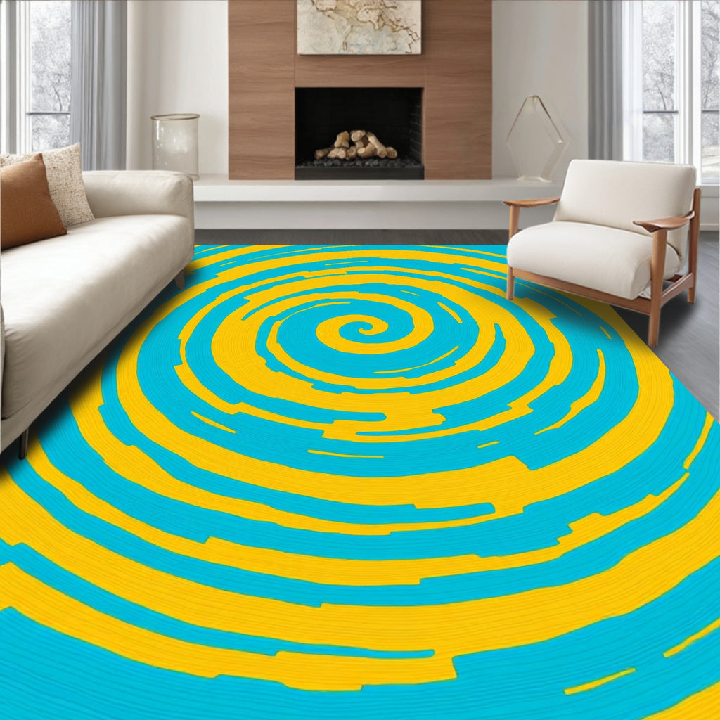 Vibrant Blue Yellow Swirl Rug