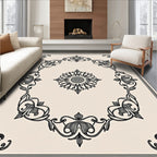 Cream Colored Floral Medallion Frame Rug