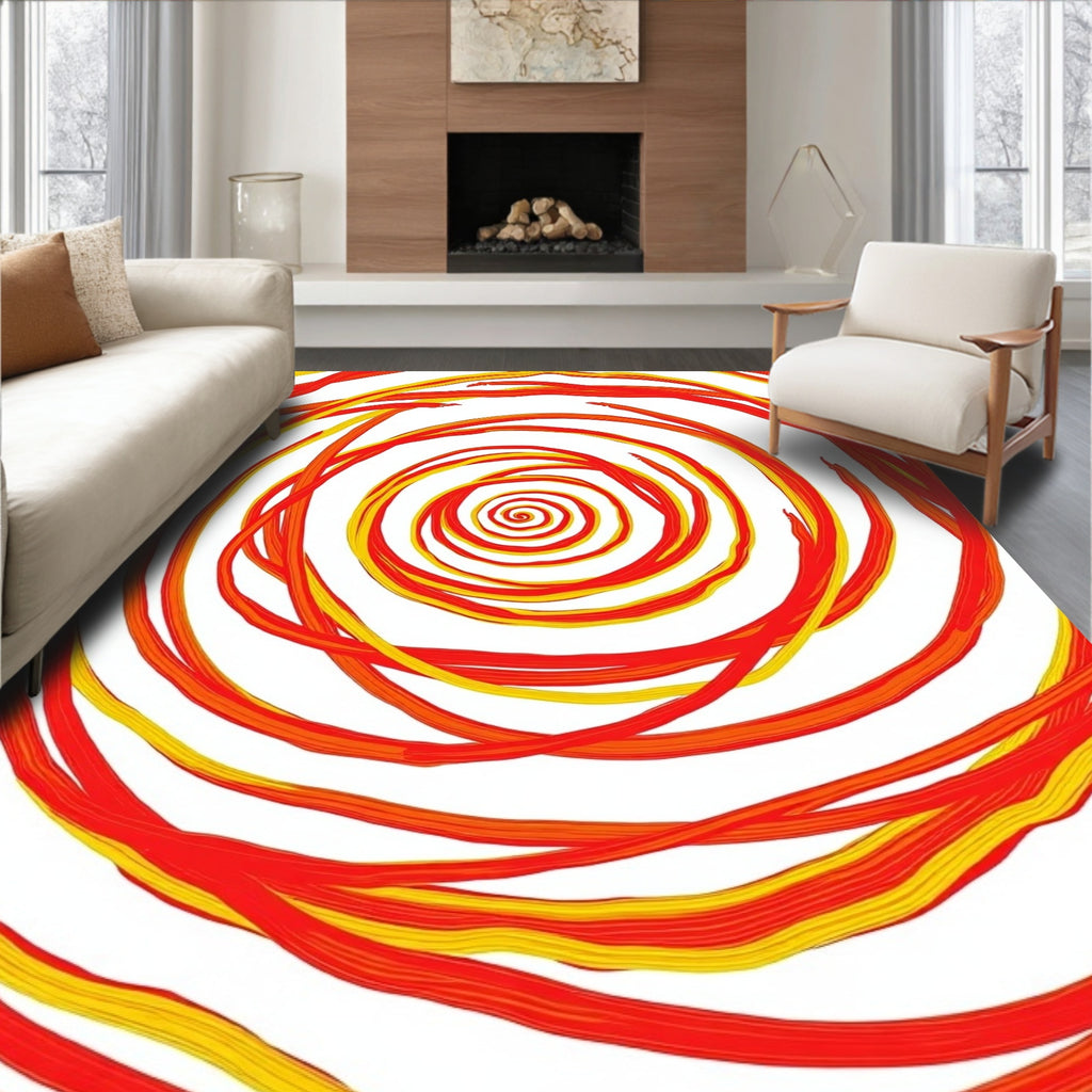 Vibrant Red Yellow Swirl Spiral Rug