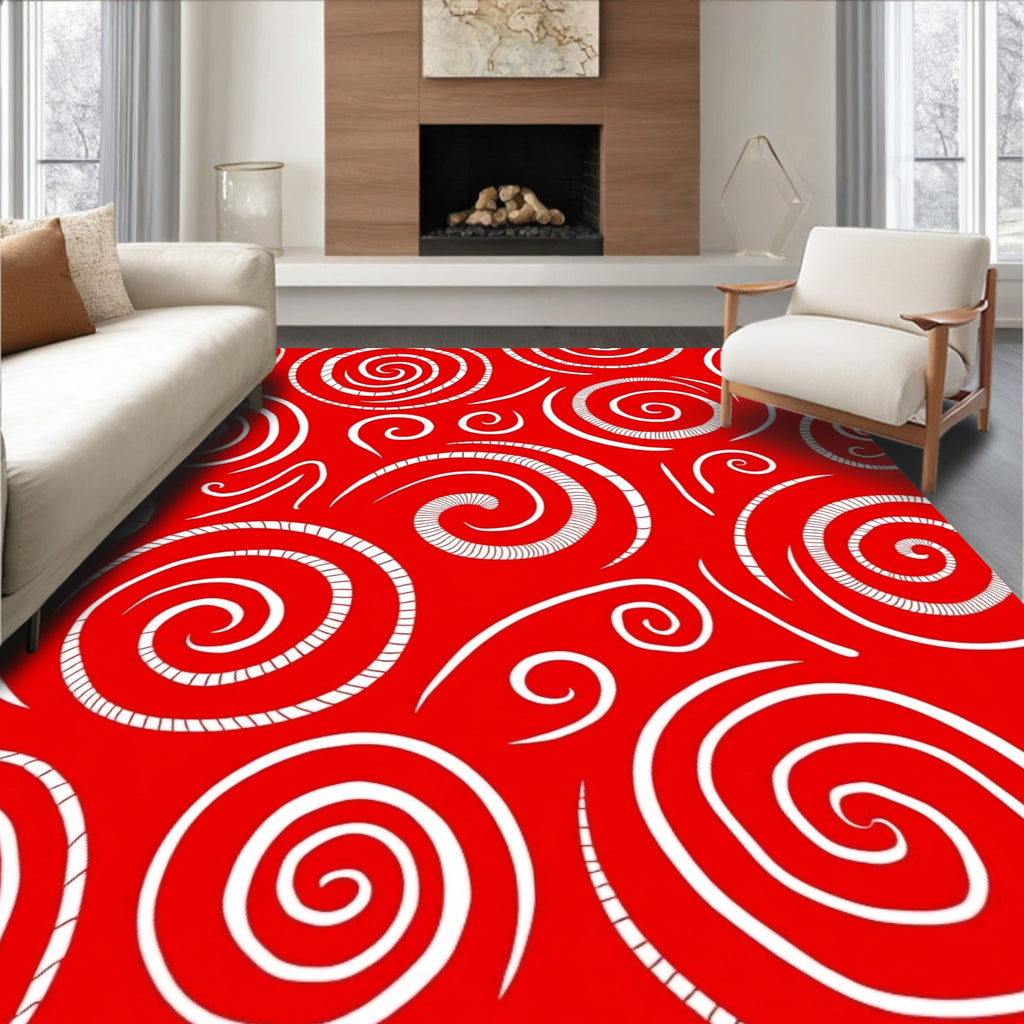 Bold Red Swirling Abstract Rug