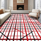 Bold Red Black Grid Lines Rug