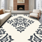 Navy Floral Medallion Cream Rug