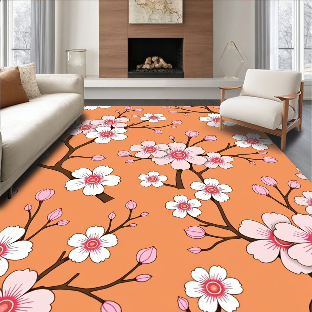 Orange Blossom Branches Floral Arrangement Rug
