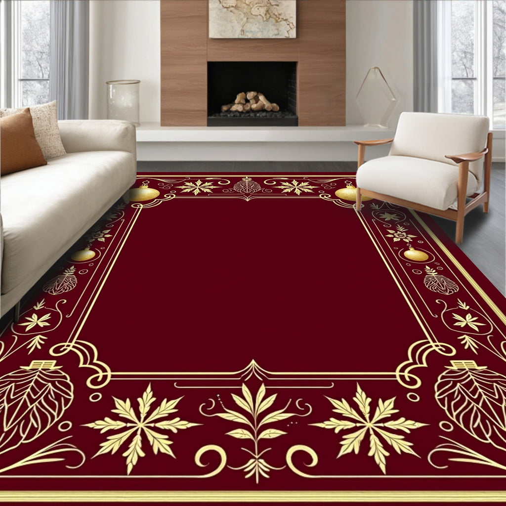 Gold Ornament Border Maroon Rug