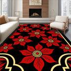Vibrant Red Floral Medallion Black Rug